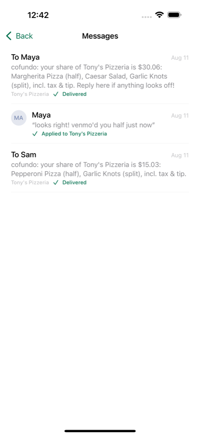 Text messages sent to friends with their share
